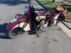 Wed 8th The Naked Racer vintage Indian MC parked outside