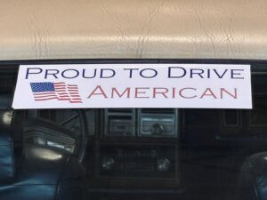 Sat Garry and Phils shed Proud to Drive American sticker